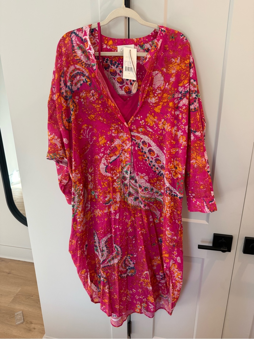 Cleobella Pink Paisley-Print Long Sleeve V-Neck Dress Kaftan